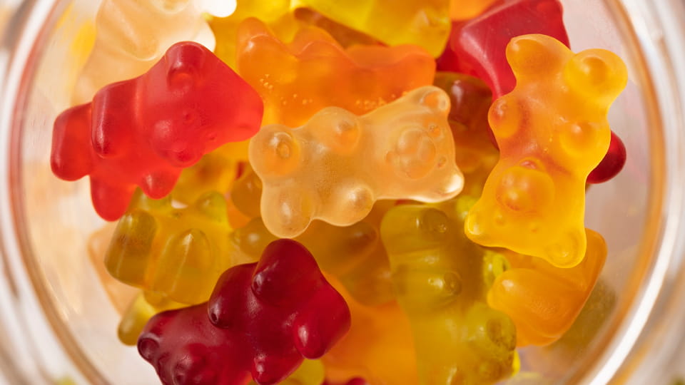 gummy bears with glass jar