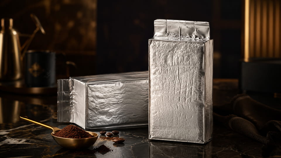 Coffee Packaging in Vacuum-Sealed Coffee Bricks