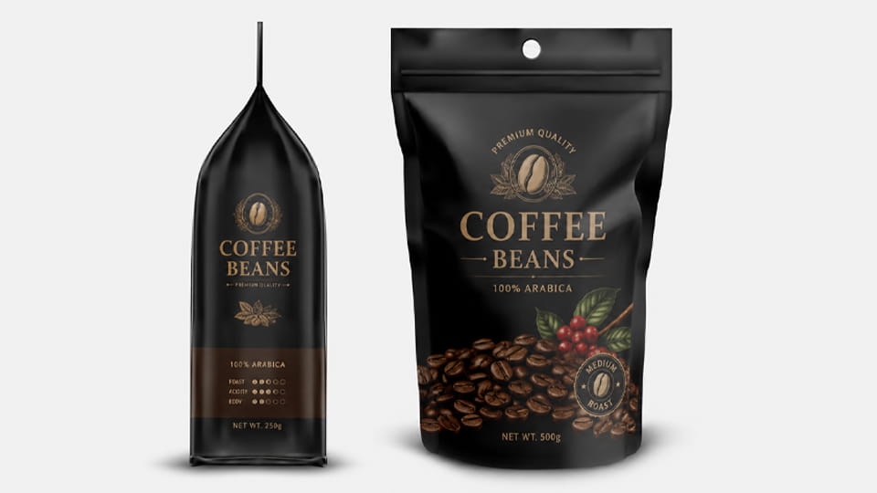 a stand-up resealable pouch (coffee beans) filled by Zipper Pouch Packing Machine