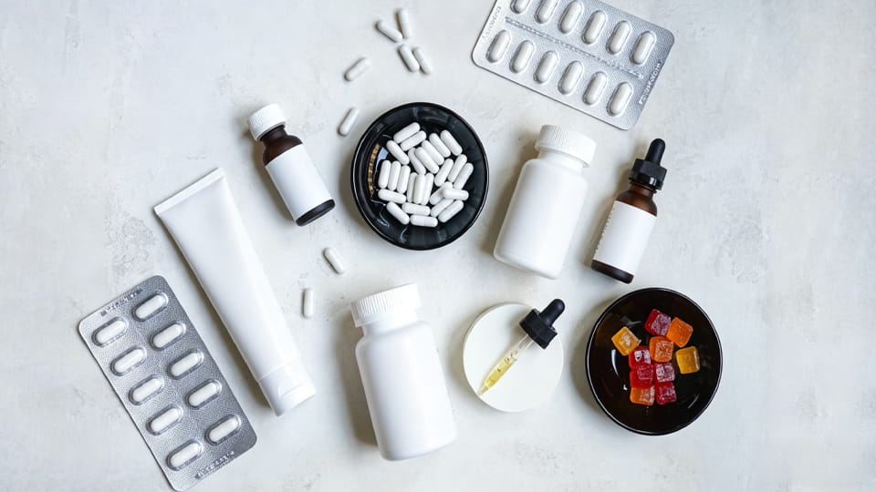 capsules blister packs pill bottles and gummies