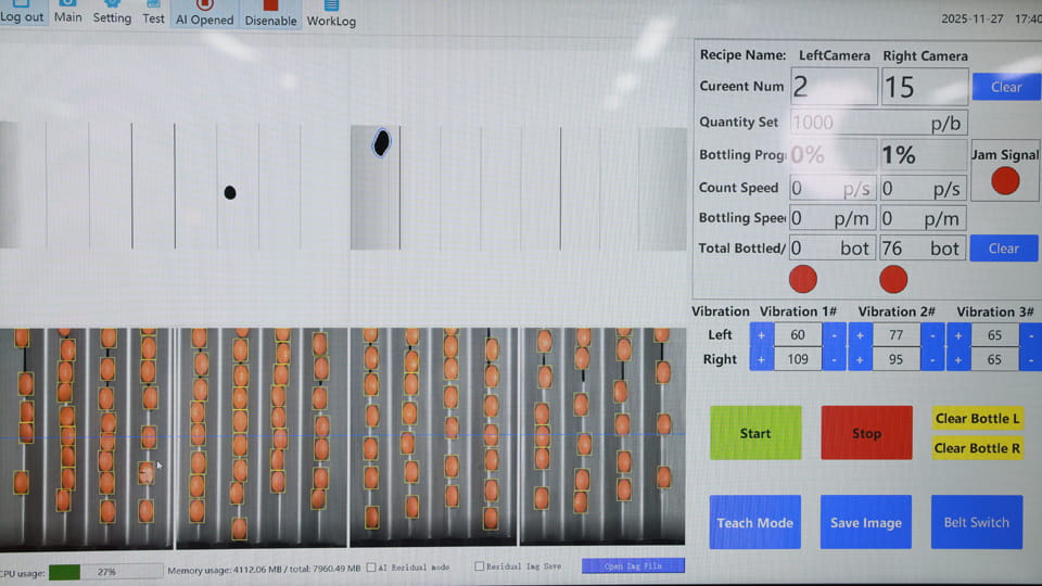 Each individual pills is recognized by its visual signature with vision counter
