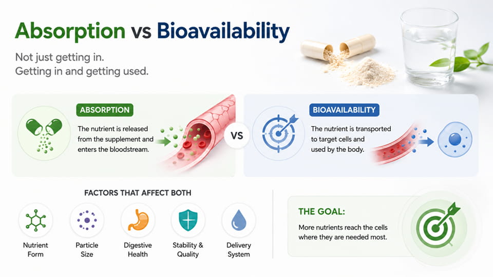 define absorption and bioavailability in supplements
