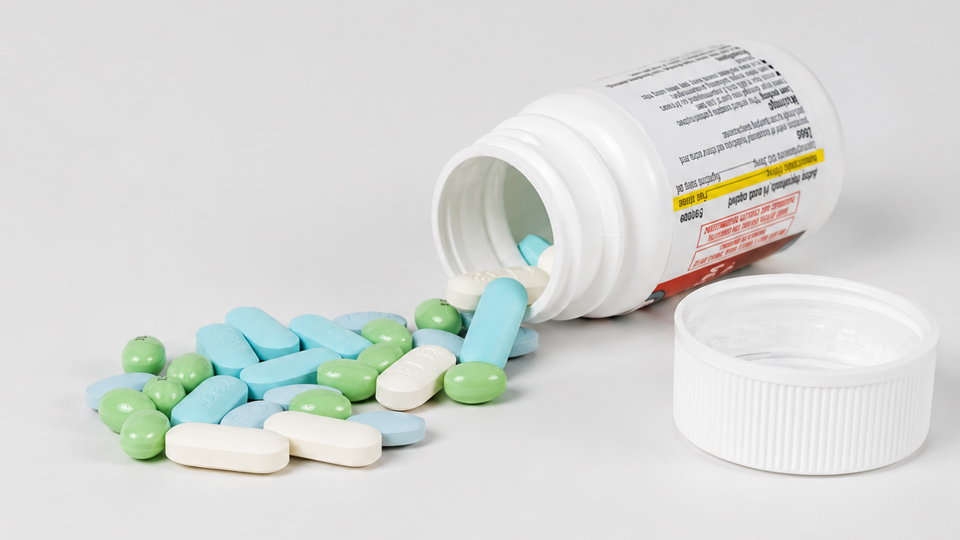 pills spilling out of a medication bottle