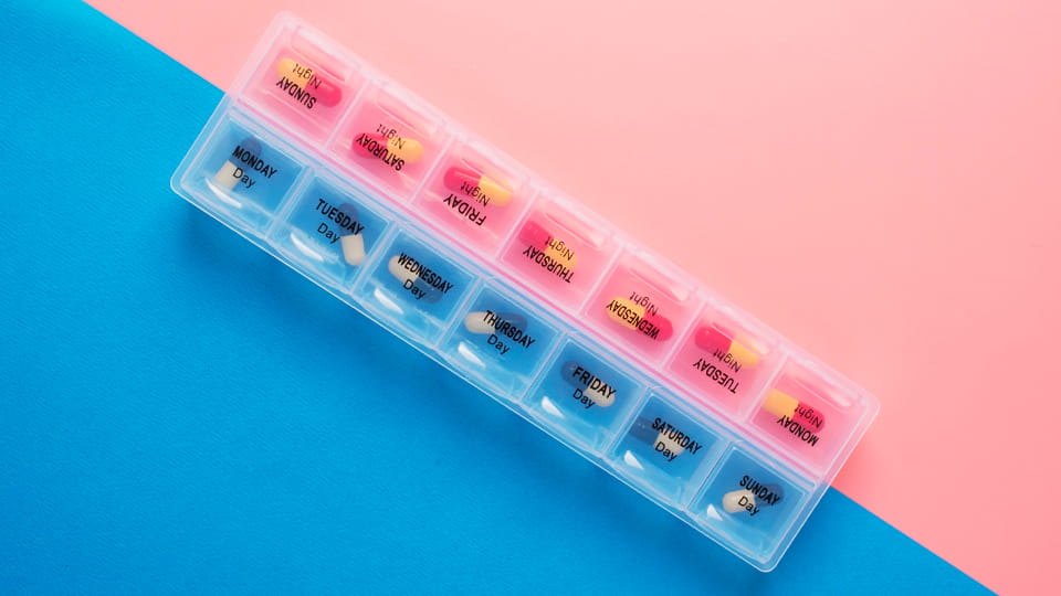 Dosette Box with compartments for individual doses