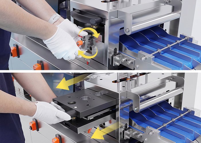Drawer-style quick-change cutter
