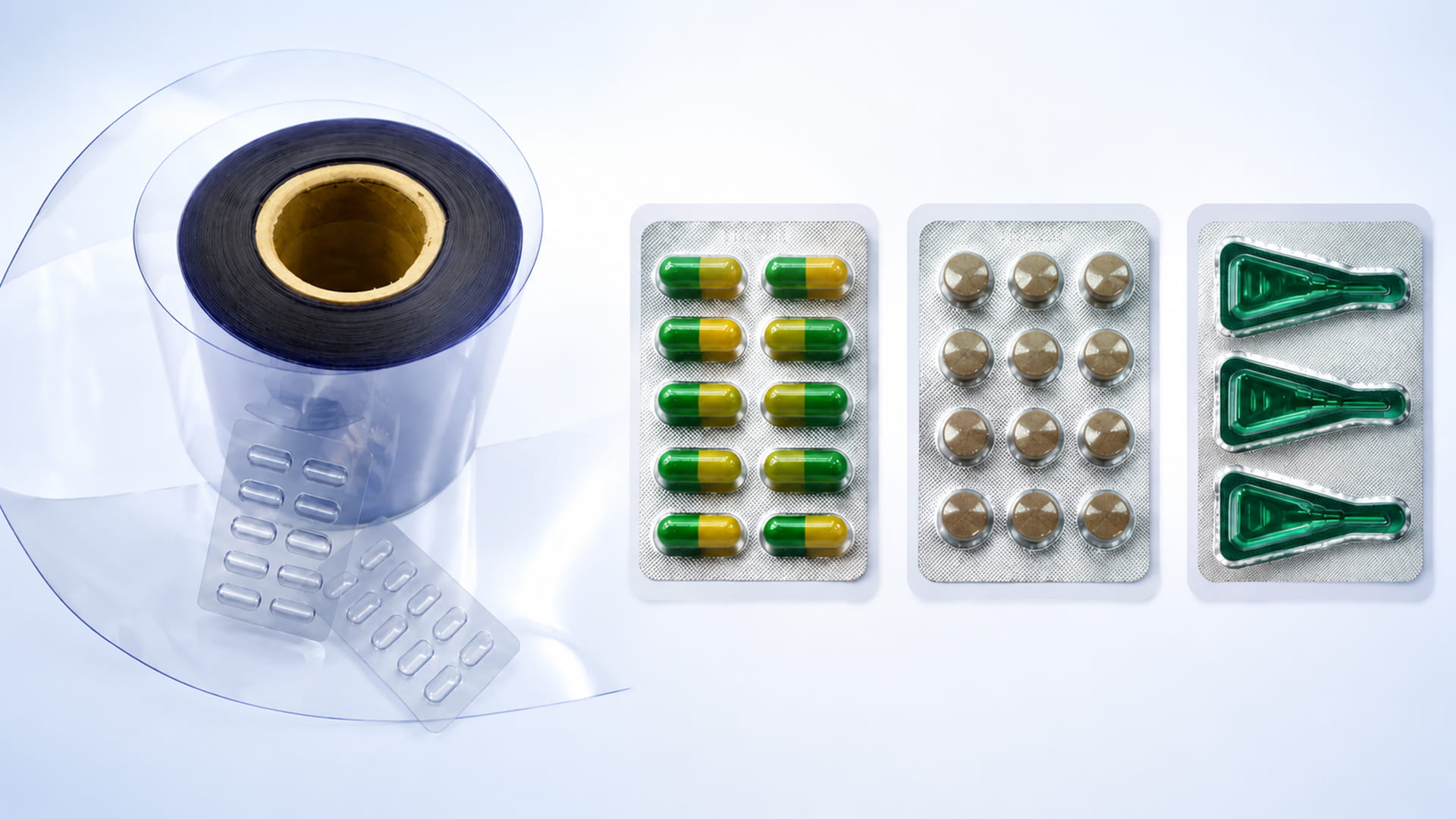 PVC is the common blister material for tablets, capsules and liquid