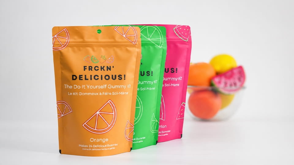 Resealable stand-up snack pouches (with a zipper closure)