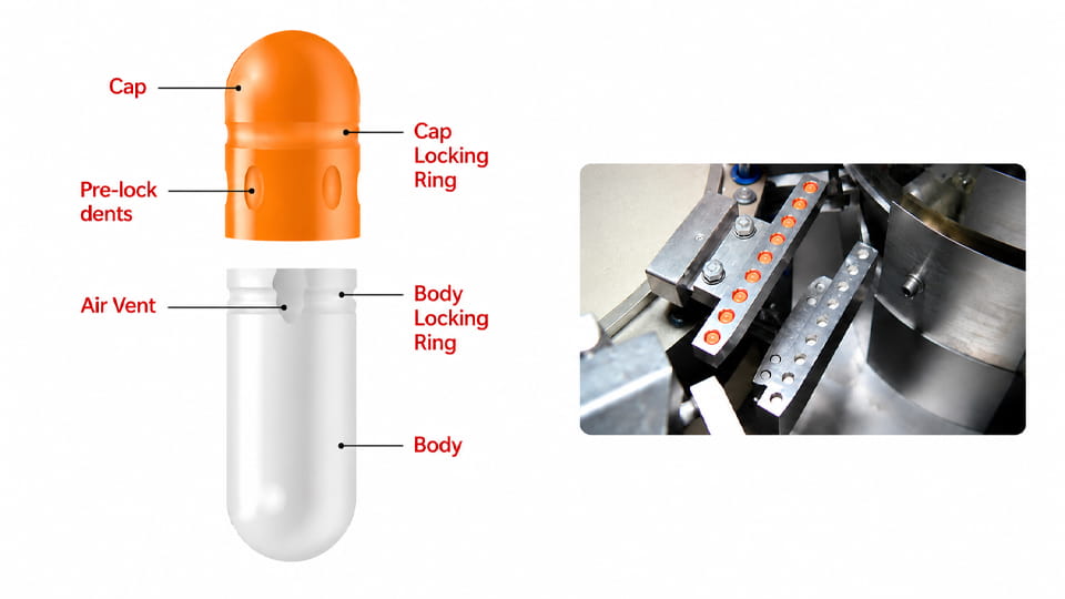 Schematic diagram of parts of the capsule shell Separation