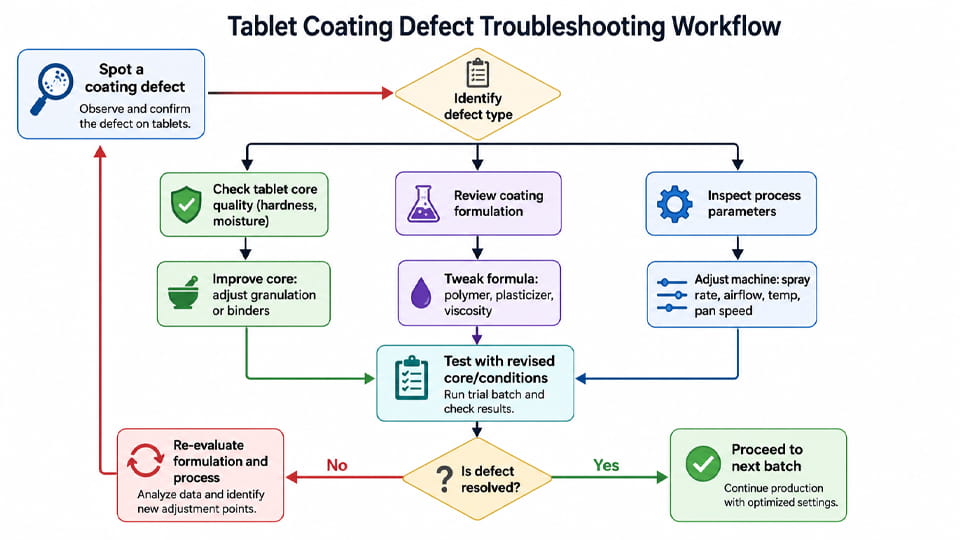 Tablet Coating Defect Troubleshooting Workflow
