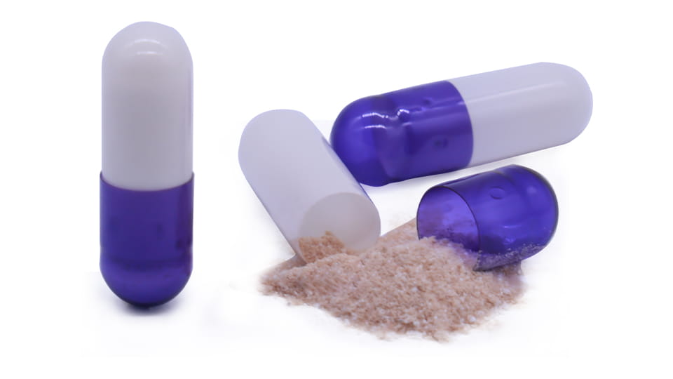 Two-piece empty capsules (gelatin shell) and powder for filling