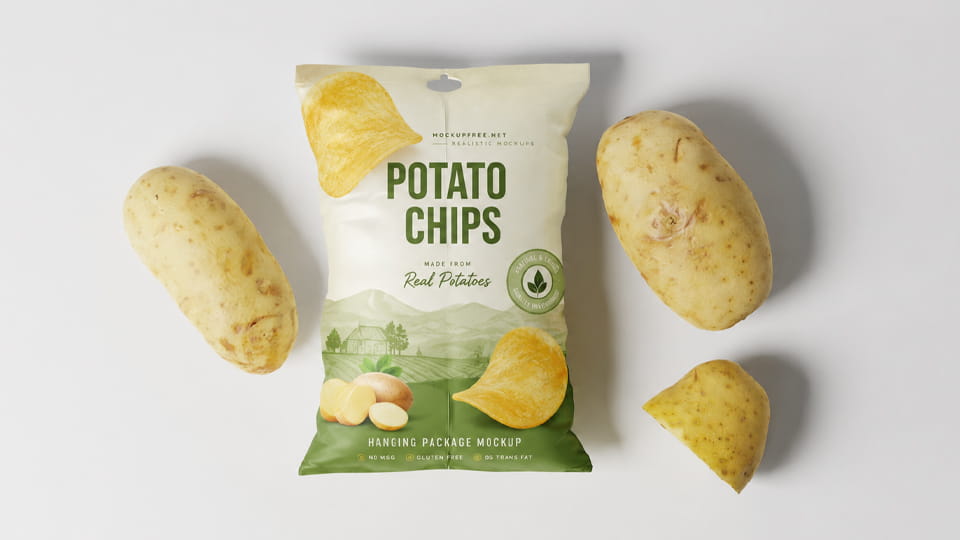 pillow-style snack bag with a hang hole for potato chips