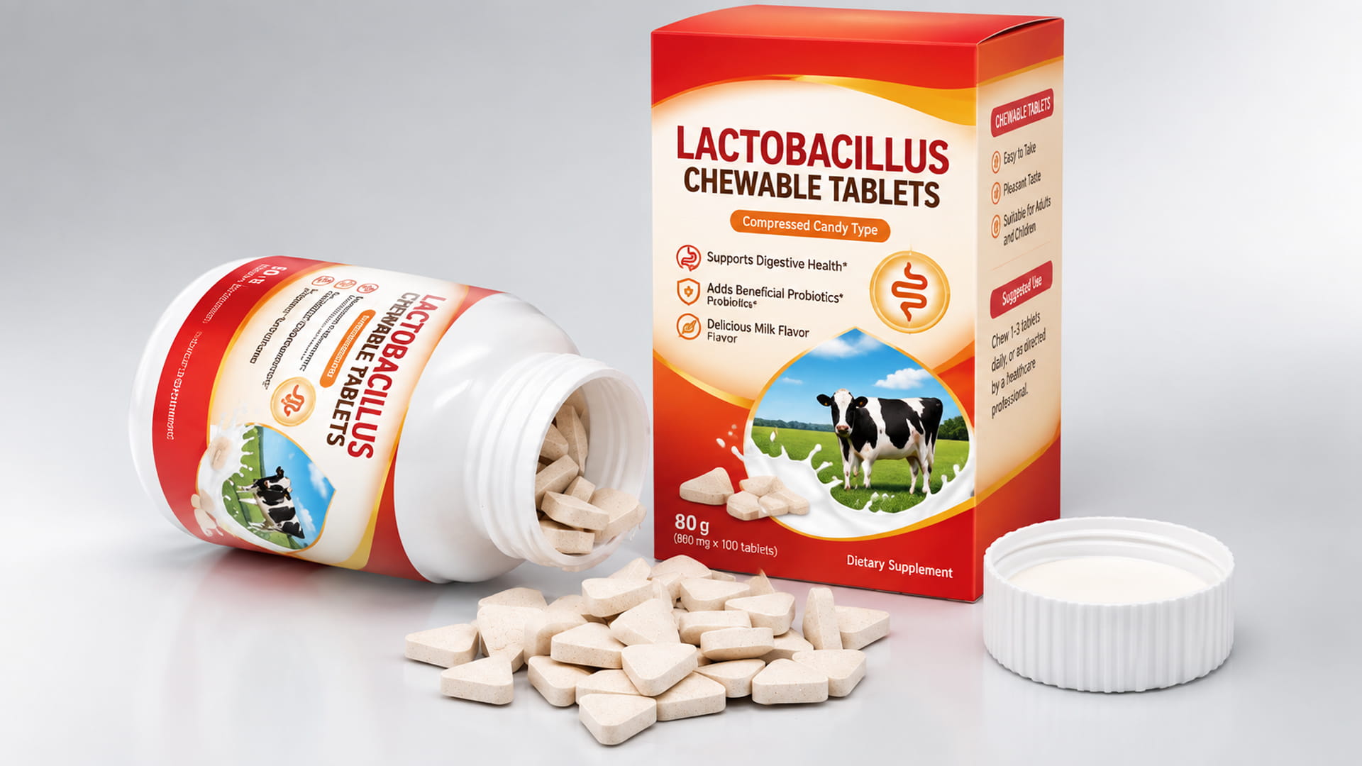 Chewable tablets packaged in bottle and carton