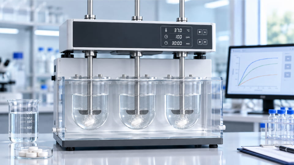 Tablet dissolution testing measures drug release from a tablet into the test medium over time.