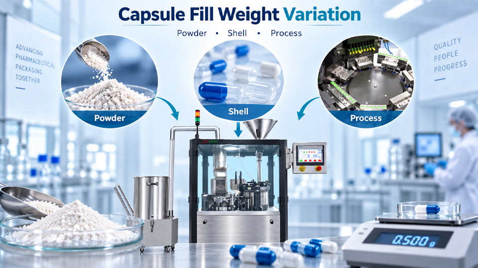 Capsule fill weight variation caused by powder, capsule shell and filling process factors