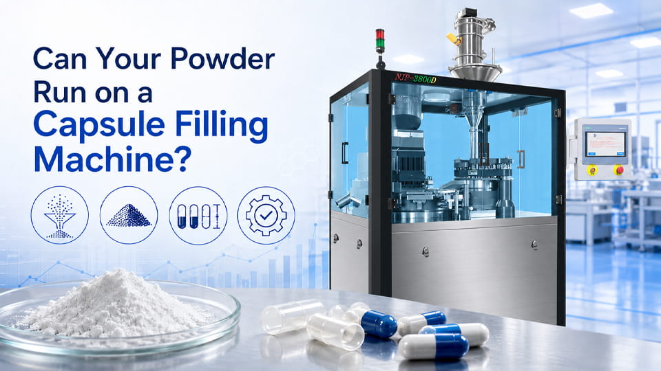 Capsule filling machine testing powder formulation compatibility for pharmaceutical capsule production
