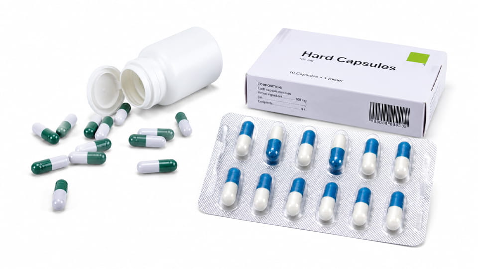 Capsule packaging formats including blister packs and bottles for product stability protection