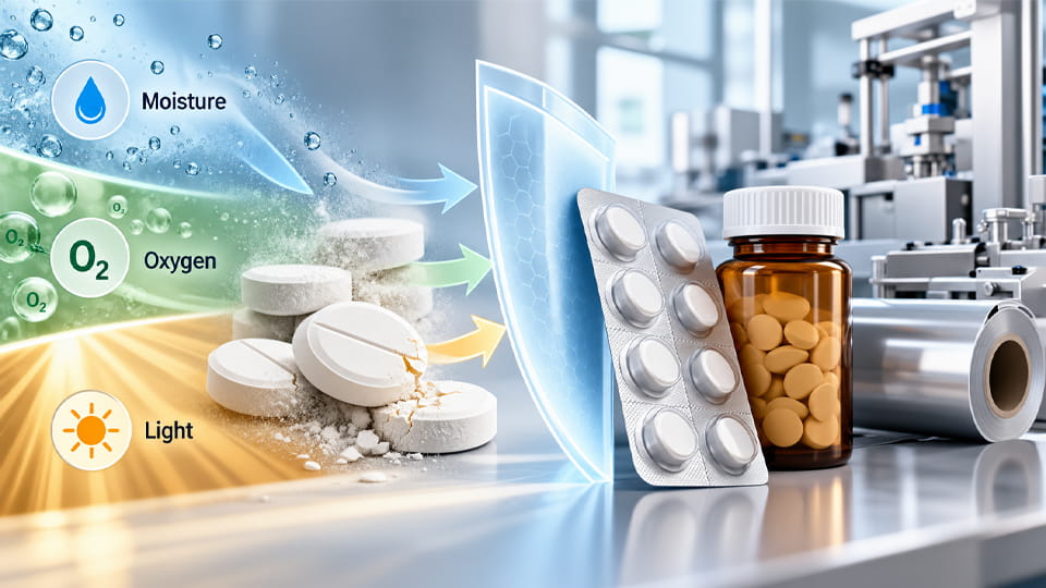 Tablet stability data translated into moisture, oxygen, and light barrier packaging requirements